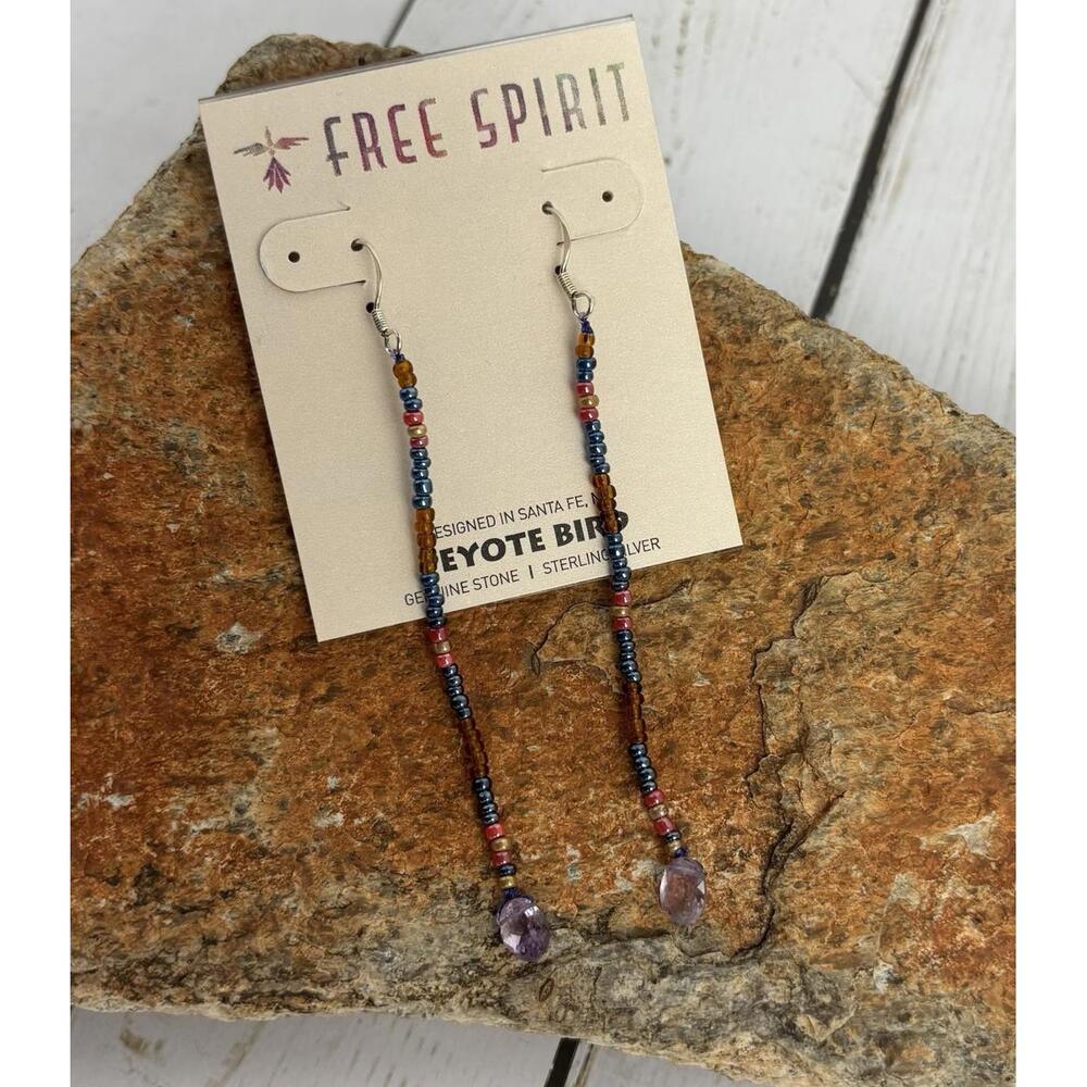 Peyote Bird Sterling‎ Silver Amethyst Beaded Earrings J102